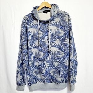 Blink Men's Hoodie Gray Blue Palm Leaf Print XL